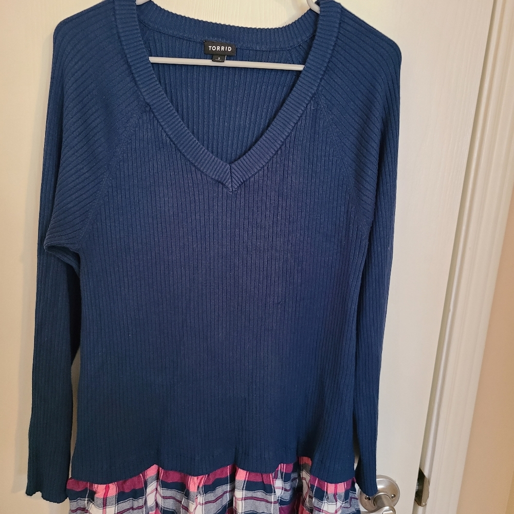 Torrid Sweater with Plaid Hem